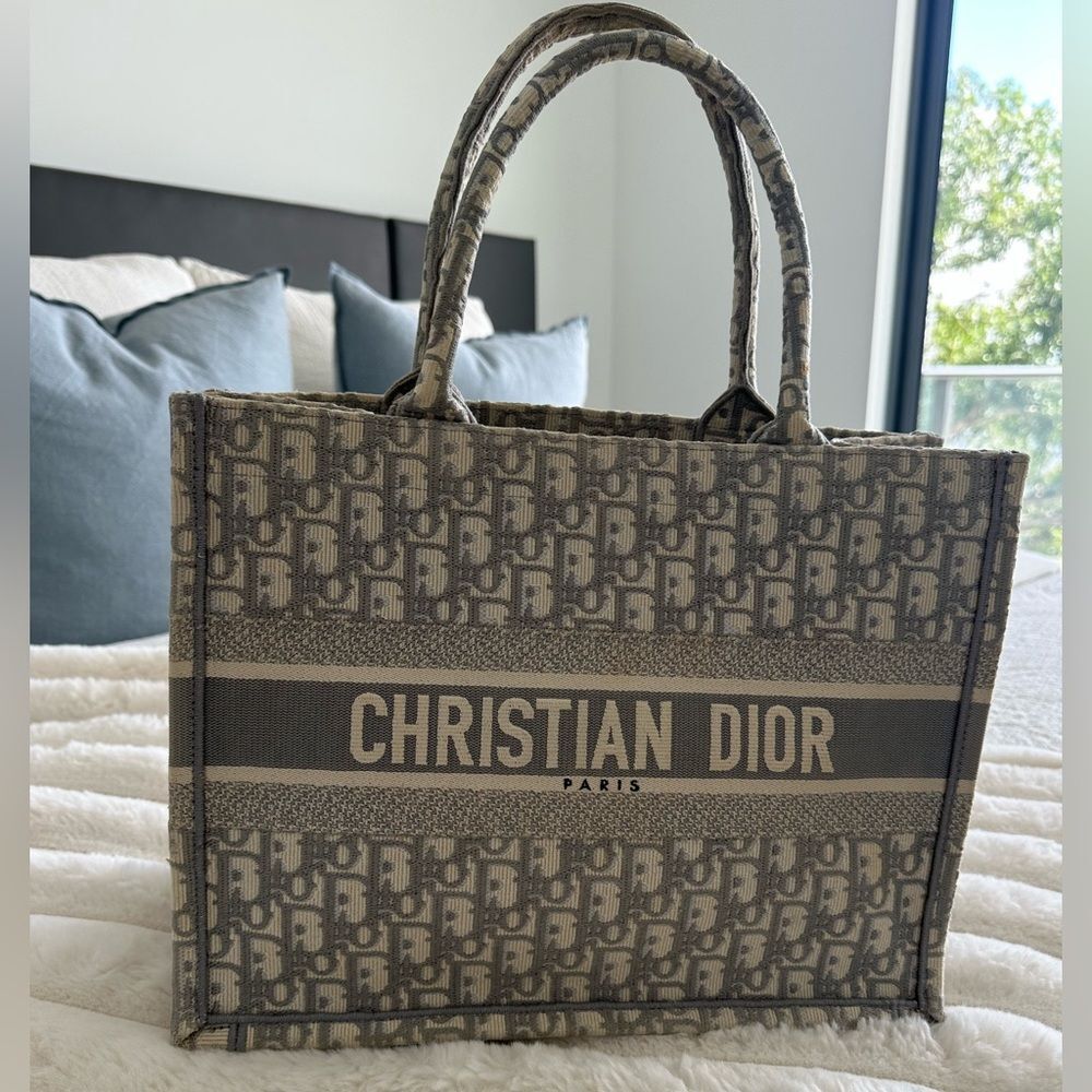 Dior Beige & Gray Christian Dior Medium Book Tote